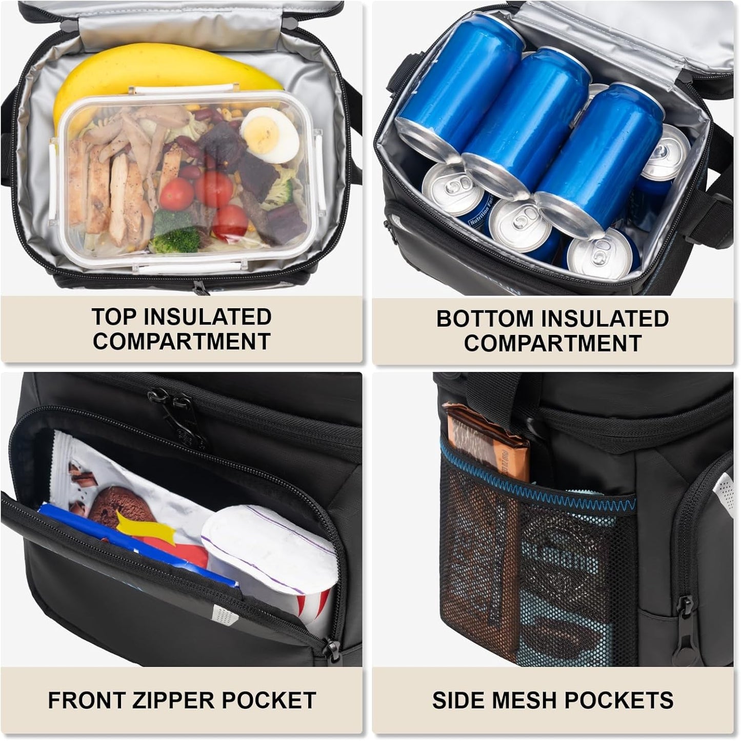 EVERFUN Cooler Bag Insulated Beach Cooler Lunch Bag Box for Men Women Dual Compartments Collapsible Waterproof Leak-Proof for Travel Work Picnic