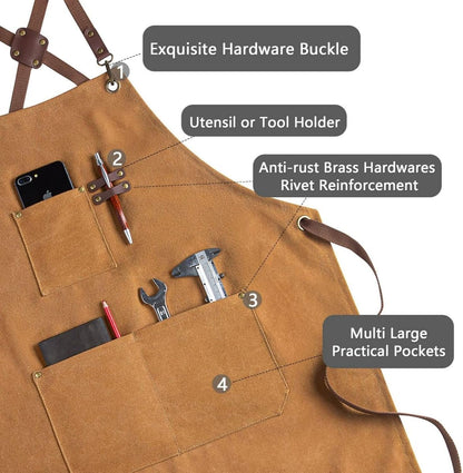 CONTAIL Chef Apron for Men Women,Canvas Aprons with Pockets-Cross Back Kitchen Apron for Cooking Grilling Baking BBQ Barber