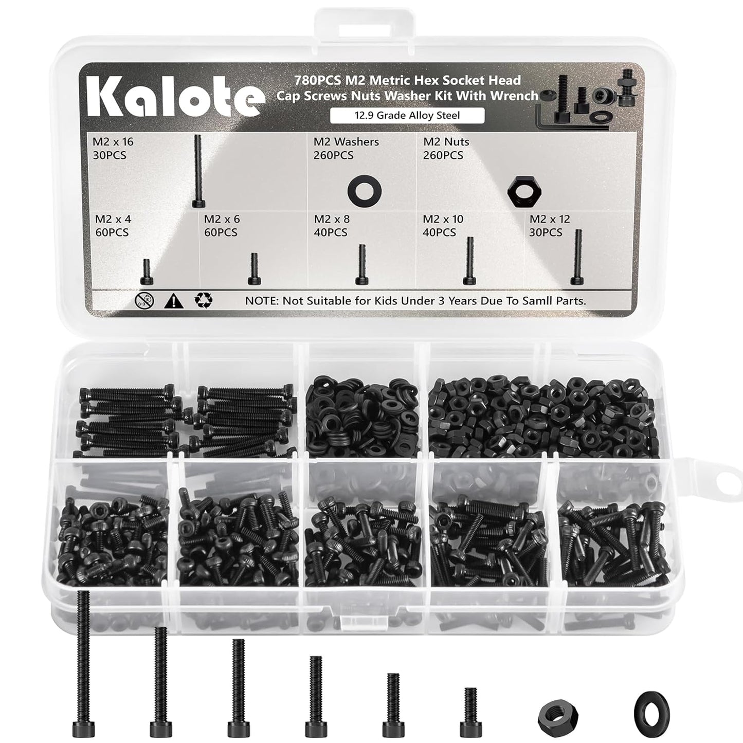 360Pcs M4 Screw Assortment Kit, Bolts Screws Nuts Kit, M4*6/8/12/16/20/30mm Metric Hex Socket Head Cap Bolts, 12.9 Grade Alloy Steel Black Screws with Wrench for 3D Printer, Black Zinc Plated
