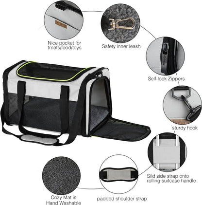 Akinerri Airline Approved Pet Carriers,Soft Sided Collapsible Pet Travel Carrier for Medium Puppy and Cats (Medium, Blue)