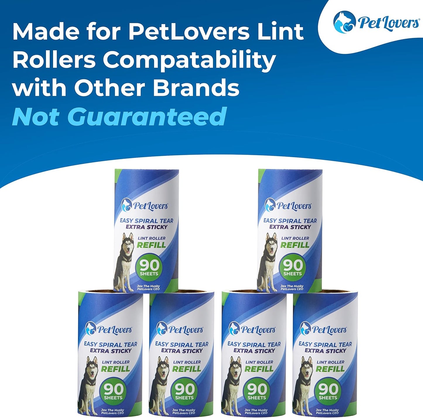 PetLovers Extra Sticky Lint Roller Mega Value Set for Pet Hair Removal, Dog and Cat Lint Remover (1 Pack Reusable)