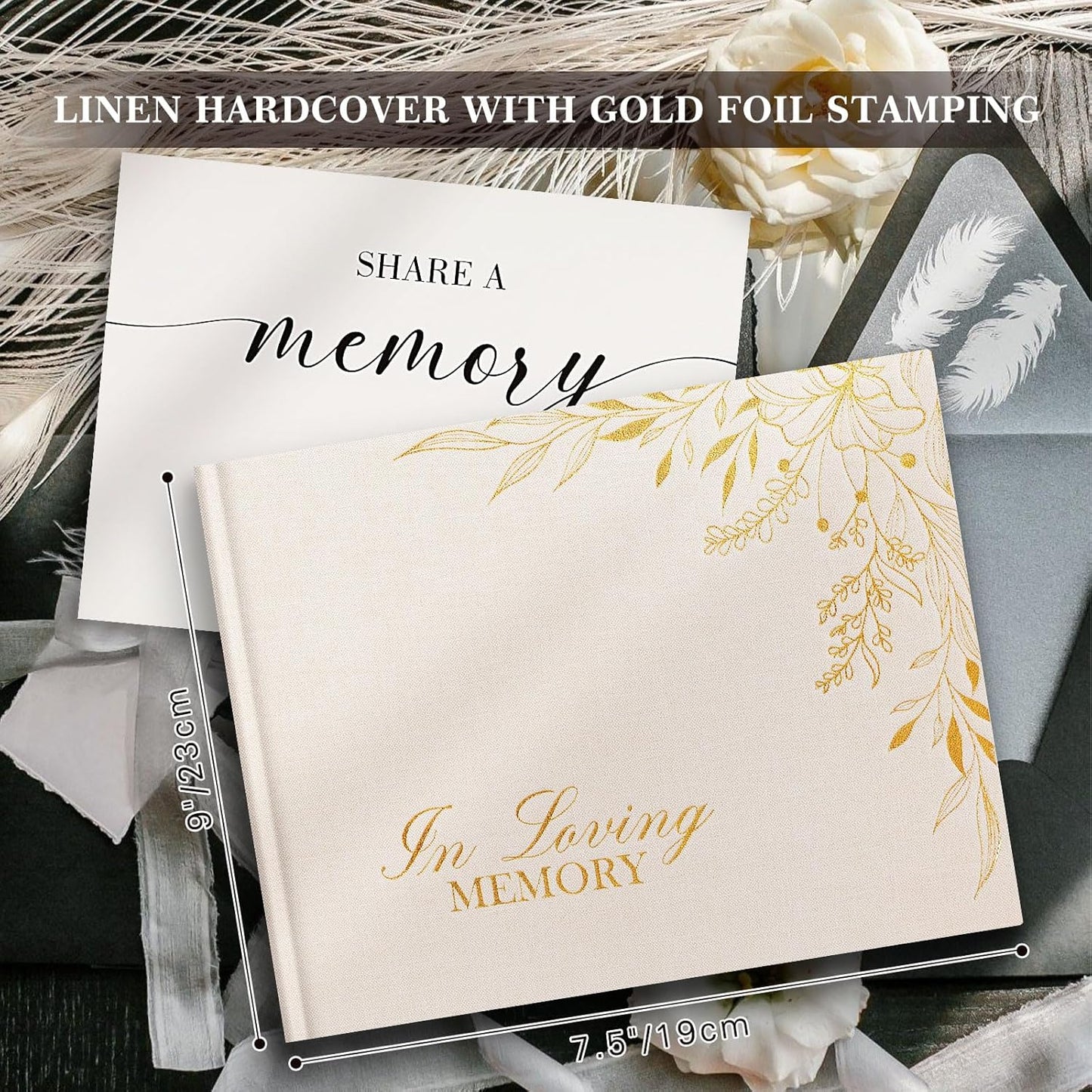 Lanpn Funeral Guest Book for Memorial Service, Linen in Loving Memory Registry Guest Book, Funeral Favors Sign in Books for Guests Celebration of Life Memory Book for Funeral with Table Sign, Black
