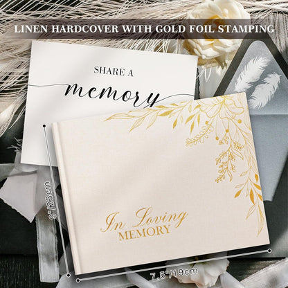 Lanpn Funeral Guest Book for Memorial Service, Linen in Loving Memory Registry Guest Book, Funeral Favors Sign in Books for Guests Celebration of Life Memory Book for Funeral with Table Sign, Black