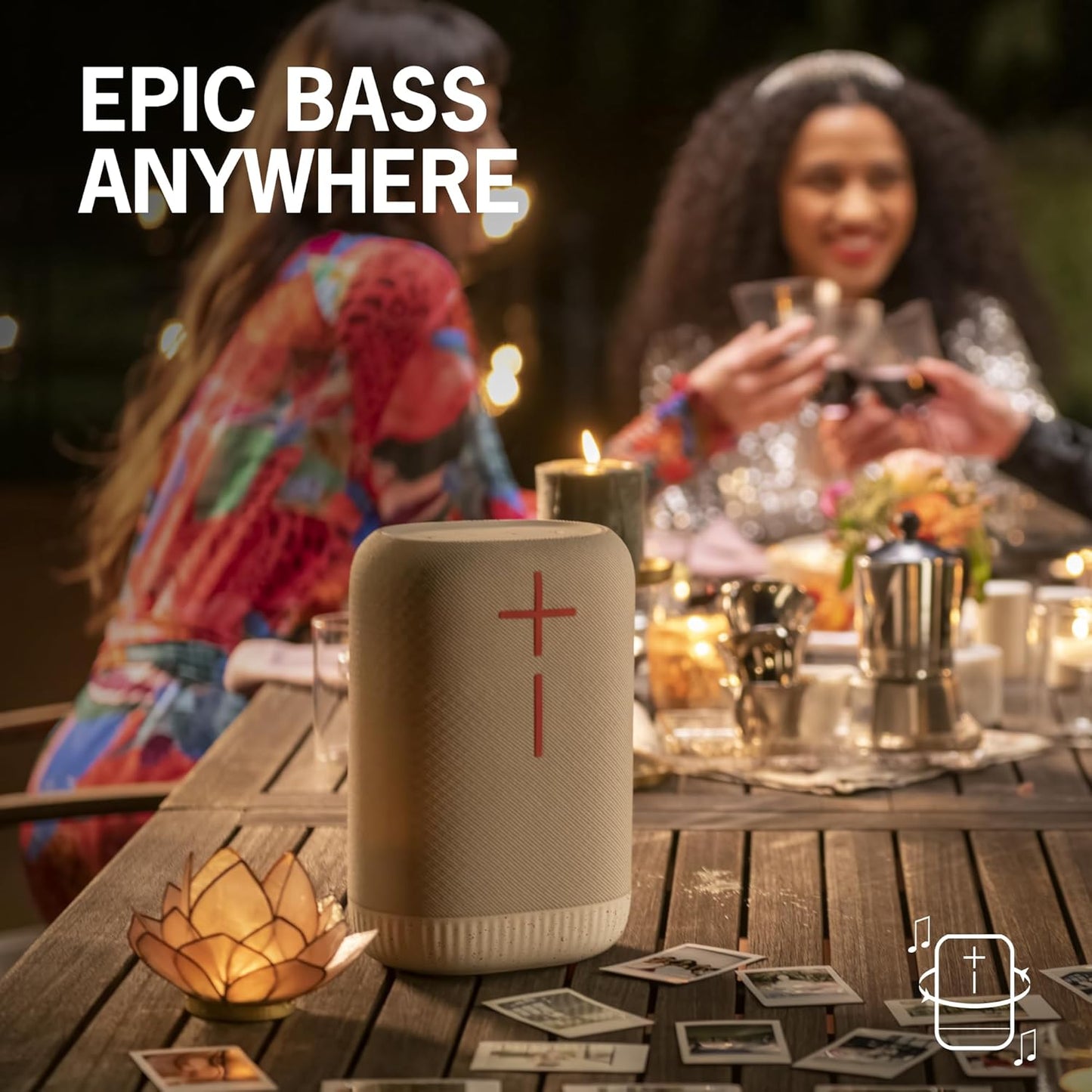 Ultimate Ears EPICBOOM, Portable Wireless Bluetooth Speaker, Big Bass and Immersive, 360-Degree Sound, Adaptive EQ, IP67 Waterproof, Floatable, 17 Hour Battery, 180 ft Range, USB C - White