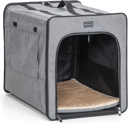PETSFIT Soft Sided Dog Crate, Travel Dog Crate - 19 Inch Lightweight, Roomy, Easy to Set Up, Sturdy Portable Dog Kennel with Thick Mat, Navy Blue