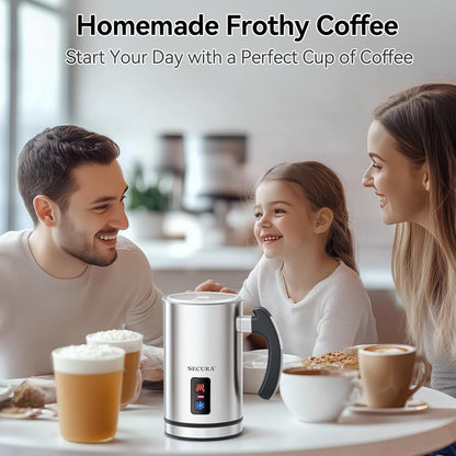 Secura Electric Milk Frother, Automatic Milk Steamer Warm or Cold Foam Maker for Coffee, Cappuccino, Latte, Stainless Steel Milk Warmer with Strix Temperature Controls (Black)