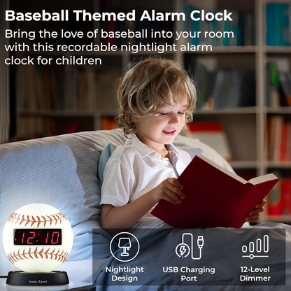 Sonic Alert Baseball Alarm Clock Nightlight for Heavy Sleepers - Loud & Compact Alarm Clock for Bedroom - Battery Backup & Full Range Dimmer - Easy to Set Digital Alarm Clock for Kids - AUX Connection