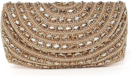 Aheli Golden Beaded Clutch Purses Handmade Evening Handbags for Women Weddings, Parties, and Bridal Events Mothers Day Gifts for Mom