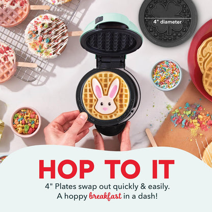 DASH Multimaker Mini System Two 4” Nonstick Removable Waffle Plates (Bunny & Shamrock) - 2Pc Plate Pack Compatible with Dash MultiMaker Mini System, Nonstick Surface