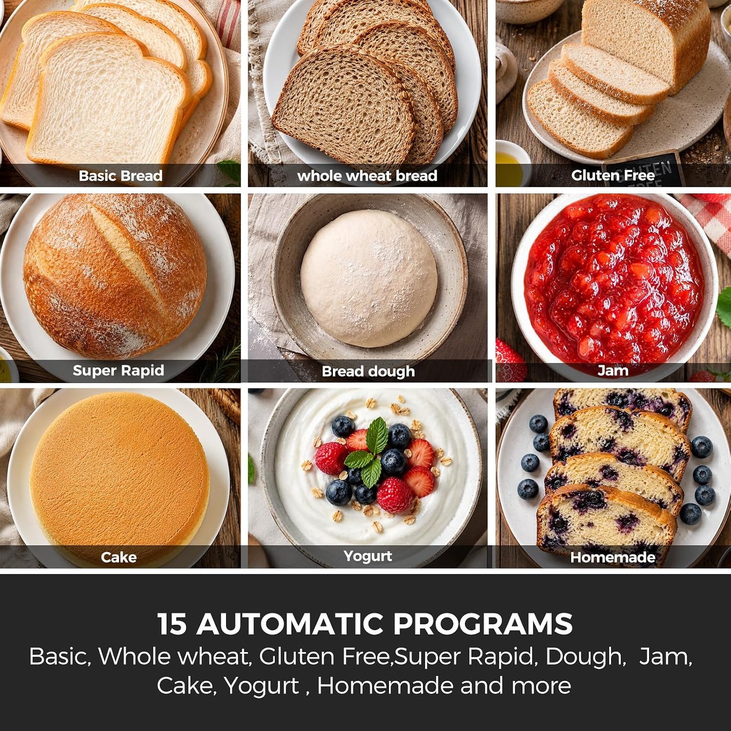 Davivy Bread Machine 3.5LB Large Capacity, 850W Automatic Bread Maker with 15 Programs (Gluten Free, Homemade Memory, Dough Shortcut), 15H Delay Timer, 1H Keep Warm, Nonstick Pan