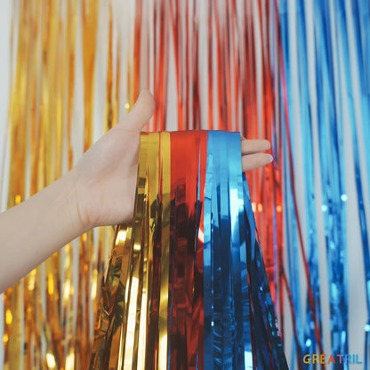 GREATRIL Iridescent Party Tinsel Fringe Backdrop Decorations - Holographic Foil Streamers Curtain for Mermaid/Under The Sea/Frozen/Ocean/Disco/Birthday Themed 3.2ft x 6.5ft - 2 PCS