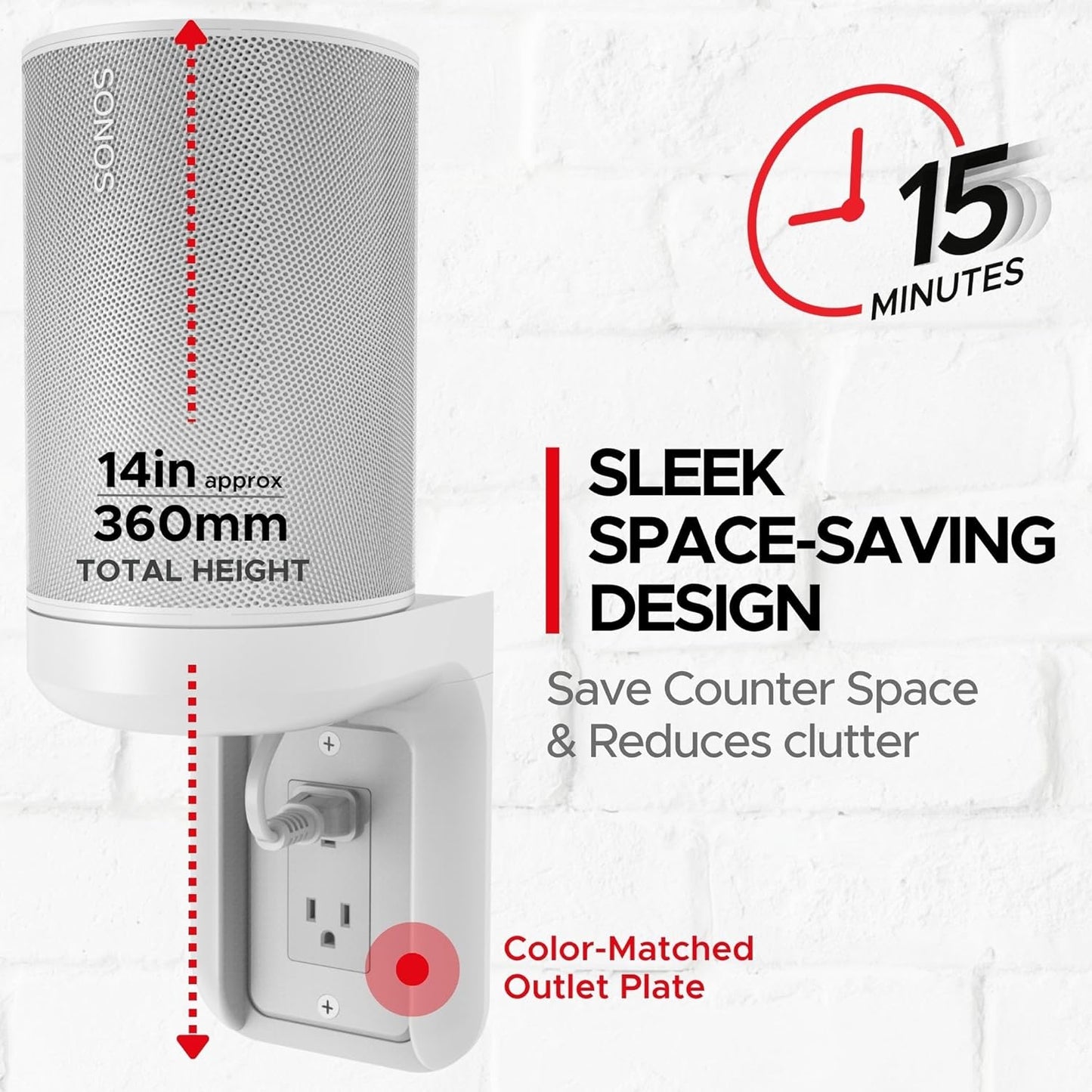 ERA100 Shelf Wall Outlet AC, White, Home, Compatible with Sonos ERA 100, Plug Mount Organizer, Bathroom, Kitchen, Bedrooms, Cord Management, Easy Installation, Mounting Kit Included
