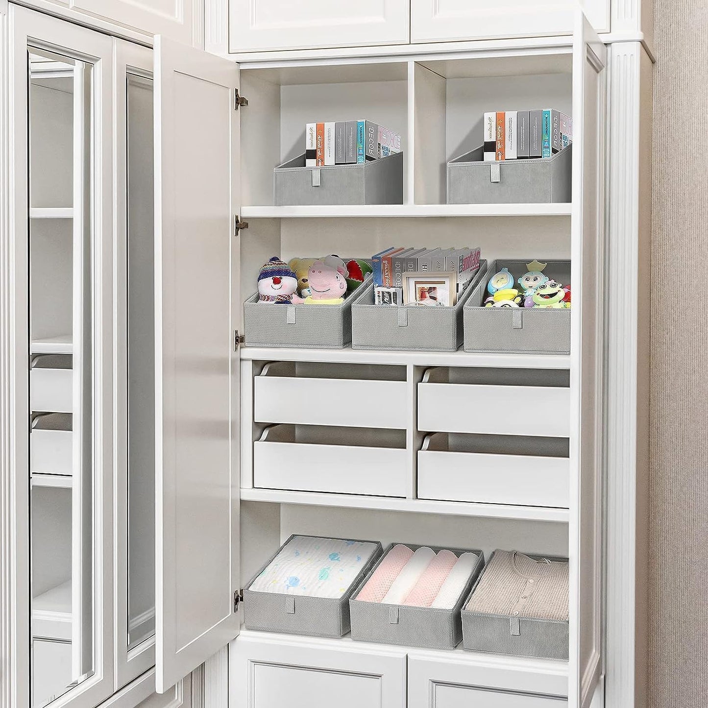DIMJ Closet Storage Bins - 6 Pack Foldable Storage Baskets Box Fabric Storage Cubes Storage Organization Trapezoid Storage Bin (Arrow Grey)