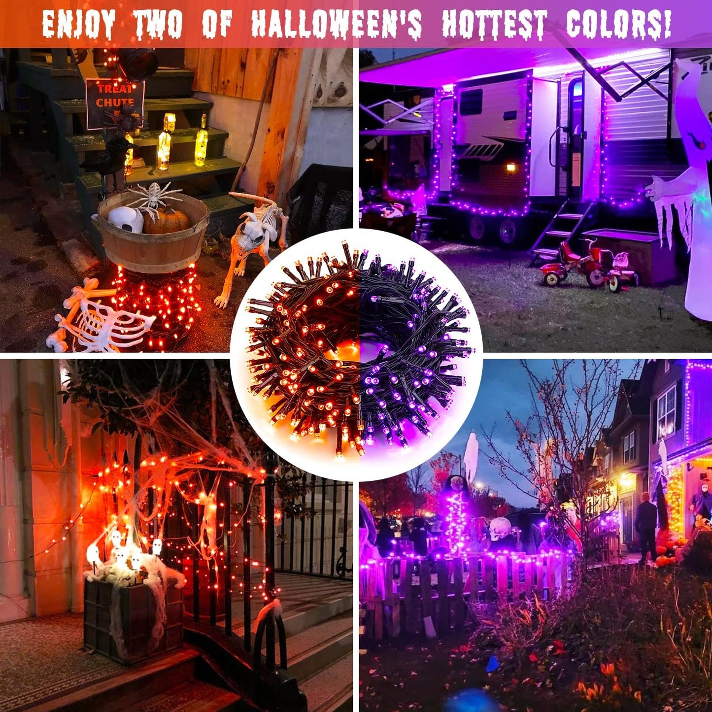 JMEXSUSS 2 Pack 75.5ft Orange Solar Christmas Lights, Total 400 LED Solar String Lights Outdoor Waterproof, 8 Modes Orange Halloween Lights for Tree Patio Garden Thanksgiving Halloween Decorations