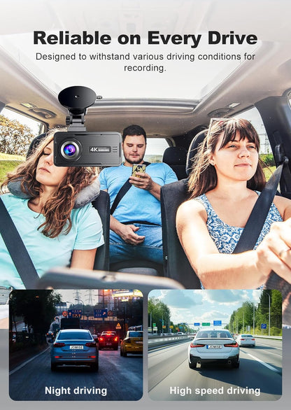 JOMISE Dash Cam Front and Rear, 4K Dashcam with 64GB Card, 3'' IPS Display Dual Car Camera with GPS 5GHz Wi-Fi, 24/7 Parking Mode, G-Sensor, Night Vision, 170° Wide Angle, Loop Recording, App Control