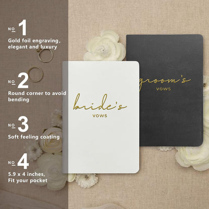 WeddingGiftsWedding Vow Books His and Hers Soft Touch Gold Foil Engraving Vow Books Wedding Essentials Wedding Accessories(TR-HH-Black)