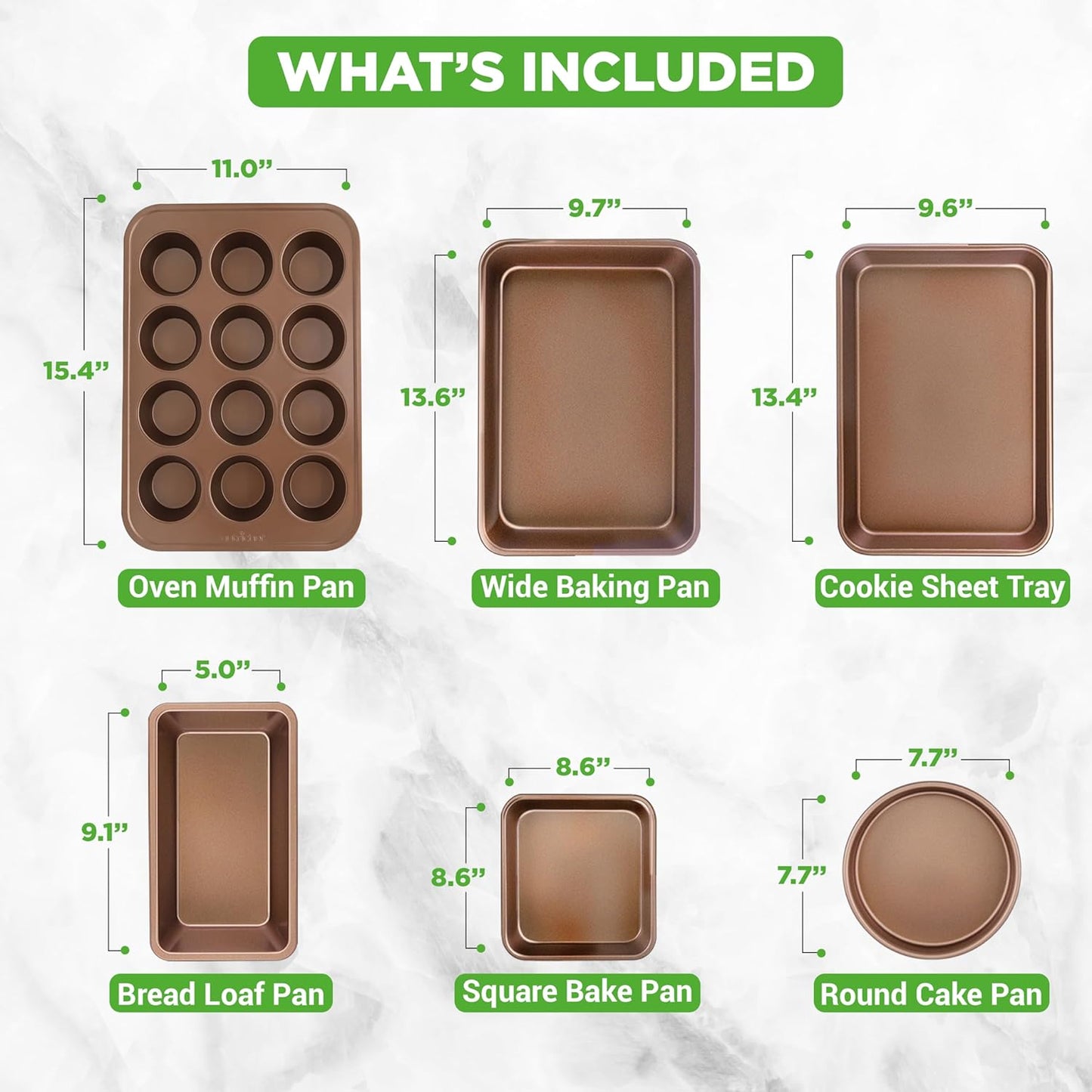 Nutrichef Bakeware Set, Non-Stick Kitchen Oven Baking Pans - Carbon Steel with Nonstick Blue Diamond Coating Inside & Outside, Baking Trays for Cooking and Baking, 6pc