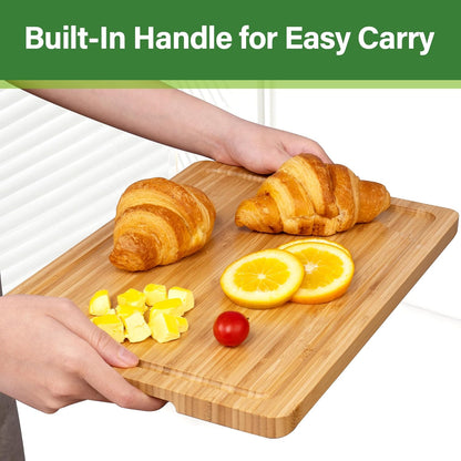 Bamboo Cutting Board for Kitchen, Bamboo Cutting Board Set of 3 with Juice Groove, Double-Sided Chopping Board Serving Board with Hanging Hole for Meat, Vegetables and Cheese