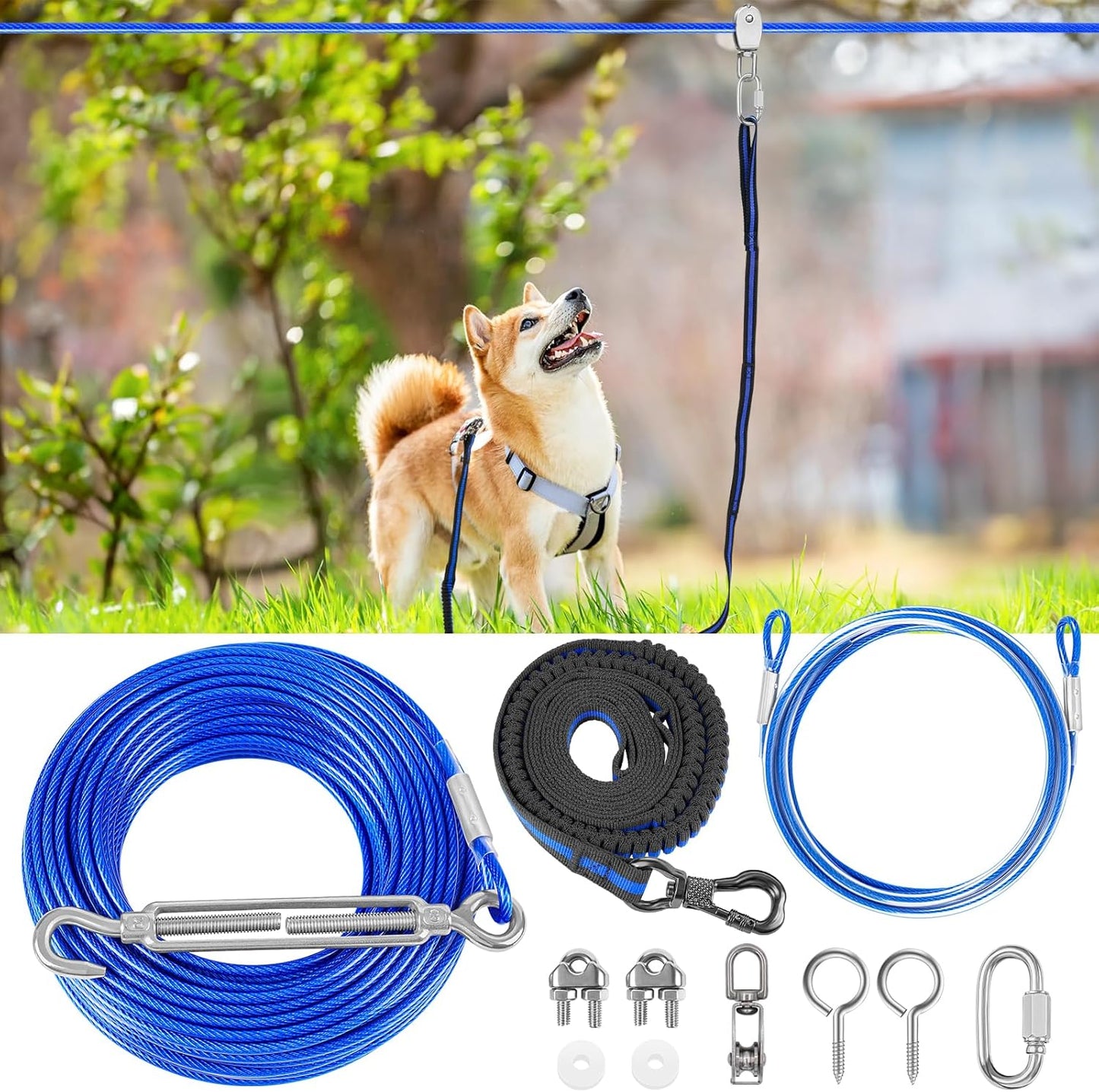 XiaZ Dog Runner Cable Dog Run Trolley Tie Out Cable Dog Chains for Outside Yard Camping Up to 250 Pound, 20 Feet
