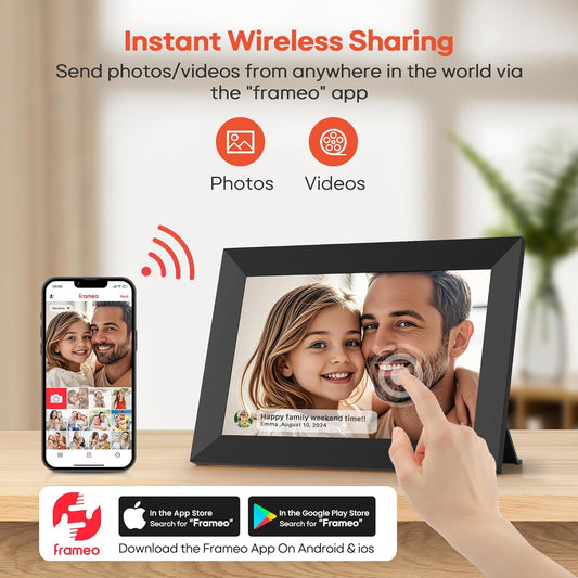 Frameo 10.1 Inch WiFi Digital Picture Frame with 32GB Memory, 1280 x 800 IPS Touch Screen Smart Electronic Photo Frame, Wall Mountable, Auto-Rotate, Share Photos/Videos Via Frameo App from Anywhere - PuriLite