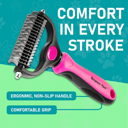 Maxpower Planet Pet Grooming Brush - Double Sided Shedding, Dematting - Undercoat Rake for Dogs - Dog Grooming Brush - Deshedding Brush for Dogs - Dog Brush, Cat Brush, Reduce Shedding by 95%, Black