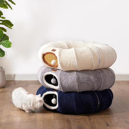 ZOMISIA Cat Tunnel Bed for Indoor Cats, Cute Cat Donut Toy Tunnel for Small Large Cats, Peekaboo Pet Cave Play Tunnel Toys for Kitten/Rabbit,Beige