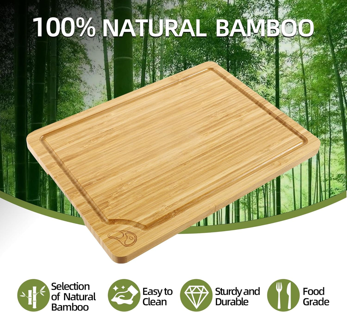 Bamboo Cutting Board for Kitchen, Bamboo Cutting Board Set of 3 with Juice Groove, Double-Sided Chopping Board Serving Board with Hanging Hole for Meat, Vegetables and Cheese