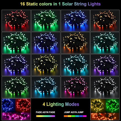 Solar String Lights Outdoor, 40Ft 16 Colors 100 LED Christmas Lights with 20 Modes Remote, Waterproof Solar Powered Bullet Lights for Garden Fence Paito Home Christmas Decorations (String Light) - PuriLite
