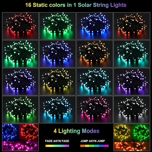 Solar String Lights Outdoor, 40Ft 16 Colors 100 LED Christmas Lights with 20 Modes Remote, Waterproof Solar Powered Bullet Lights for Garden Fence Paito Home Christmas Decorations (String Light)