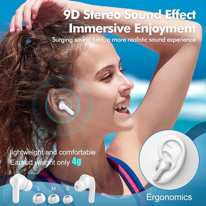 Wireless Earbuds, Bluetooth Headphones 5.3 HiFi Stereo, Wireless Earphones with ENC Noise Cancelling Mic, LED Digital Display in Ear Buds for Gym/Workouts