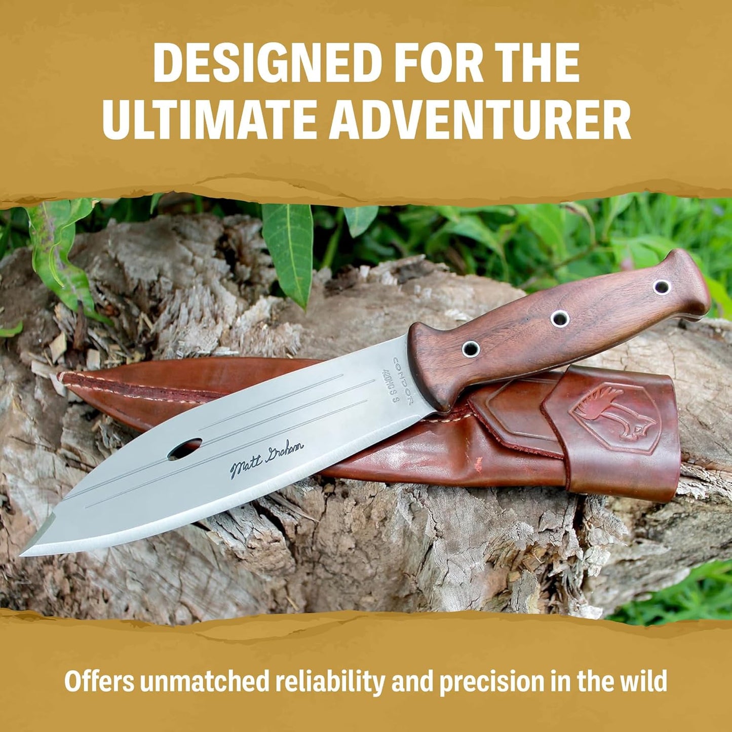 Condor Tool & Knife Bushlore 4.375-Inch Drop Point Blade, Handle with Leather Sheath, Plain