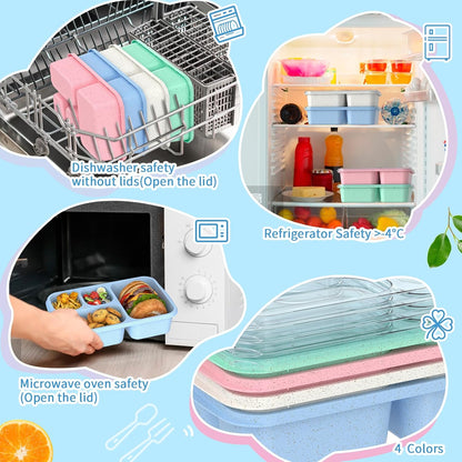 Large Capacity Bento Box for Adults, 4-Piece Set – Stackable Lunch Box with 4 Compartments, Microwave & Dishwasher Safe, Reusable Meal Prep Containers, Snack Containers for Kids & Adults (4 Colors)