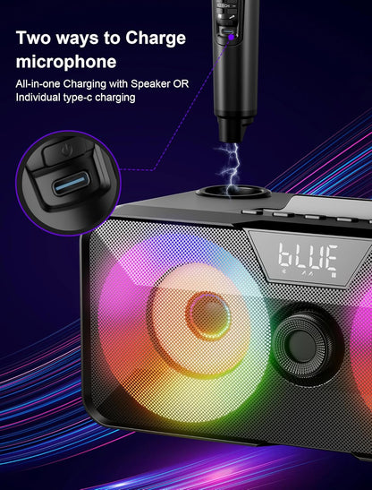 Karaoke Machine for Adults Kids with 2 UHF Wireless Microphones,Portable Bluetooth Singing PA Speaker System with LED Lights for Home Party,Outdoor/Indoor/Wedding,Church,Picnic,Birthday Gifts (SK1)