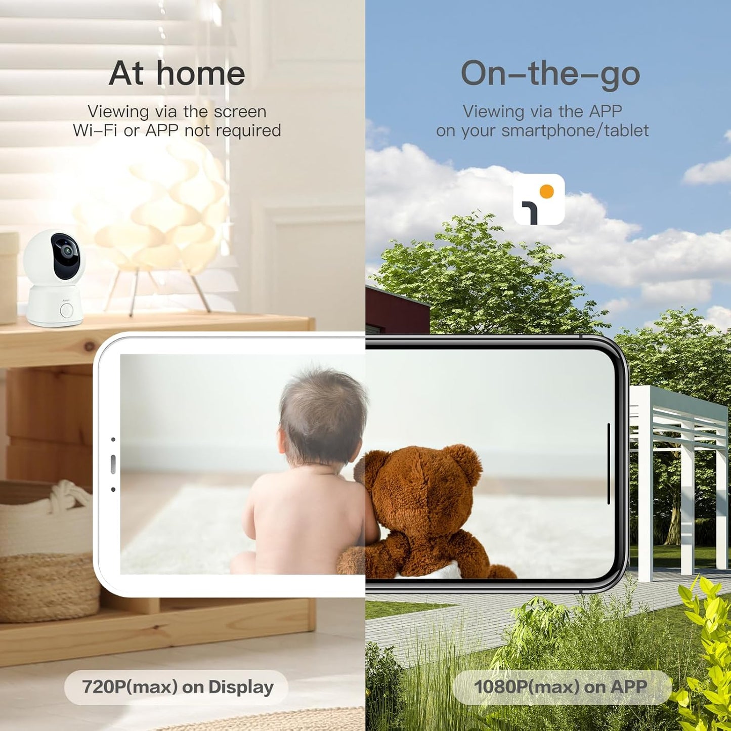 ARENTI Baby Monitor, Video Baby Camera with 5-Inch Wireless Display, 360° View, Auto-Night Vision, Temperature Sensor, Sound & Motion Detection, 2 Way Audio, VOX Mode
