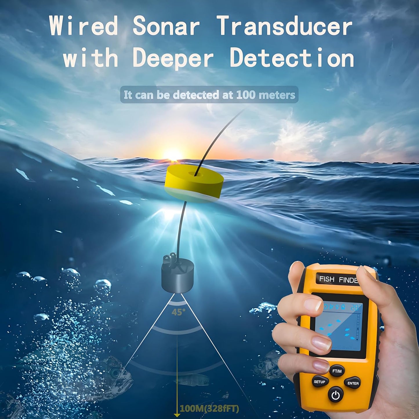 TL88 Fish Finder With Sonar Sensor Transducer, LCD Display, Portable for Boat and Ice Fishing, Handheld Depth Finder Kit