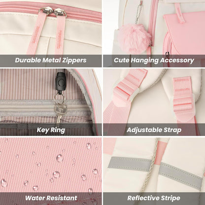 WINDARS School Backpack for Teen Girls, Cute College Backpacks for Women Students Aesthetic Bookbag Large 15.6 Inch Laptop Bag Middle School Travel Back Pack (Khaki Beige)