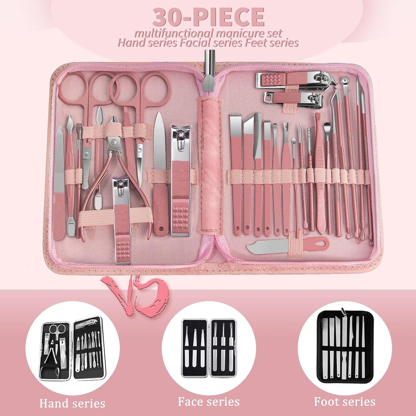 Manicure Set，30 in 1 Mens Set Professional，Nail Clipper for Men，Mens Nail Grooming Kit，Andrea Kit Women，Nail Care Women，with Luxury Leather Bag (Black)