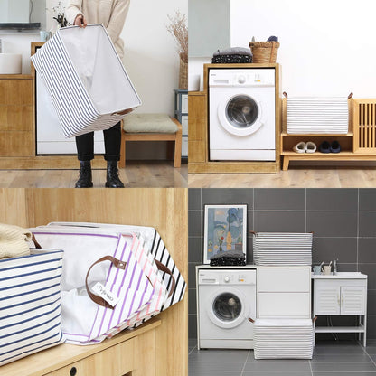 Hinwo 6-Pack Small Canvas Fabric Storage Baskets Set with Handles, Open Storage Bins, Cube Storage Organizer, Shelf Organizer Bins for Closet, 7.9L, 12 x 8 x 5 Inches, Grey Stripe