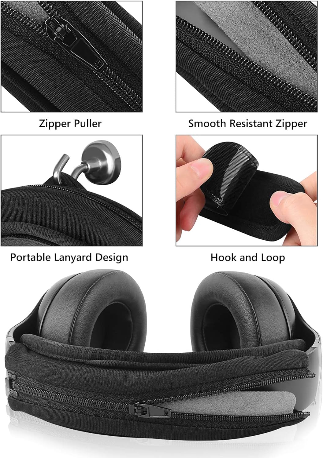 Geekria Hook and Loop Headband Cover + Pad Set, Protector with Zipper Closure Compatible with Medium Sized Headphones, Easy DIY Installation (Protein Leather/Black)