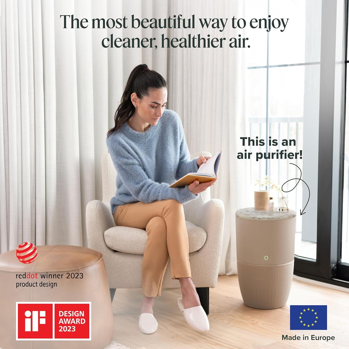 Dupray Bloom™ Air Purifier for Large Rooms – H13 HEPA Filter, Dust, Allergens, Pets, Smart Auto Air Quality Control, Accent Table Design, Terrazzo, Bedroom & Office Air Cleaner - PuriLite