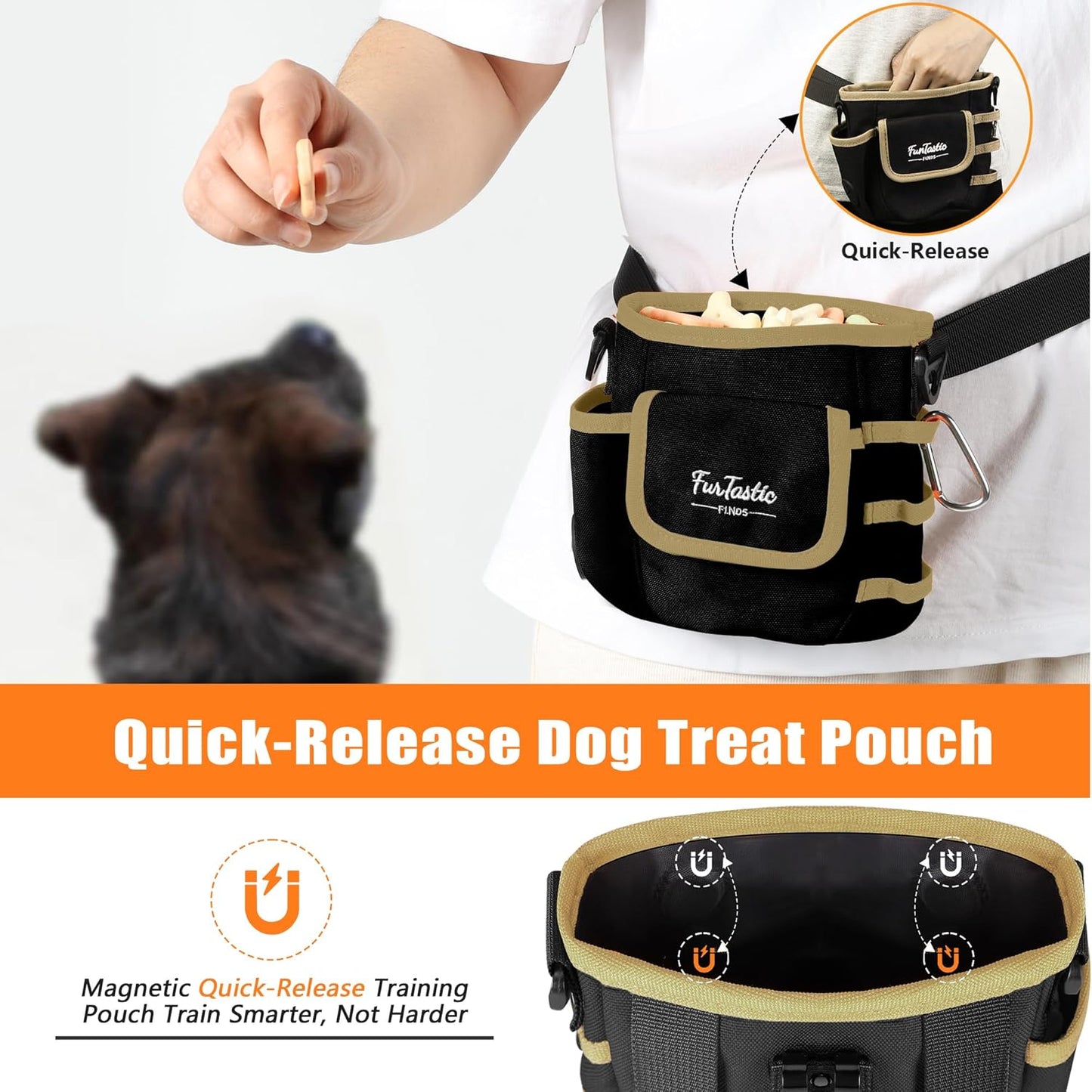 FurtasticFinds Dog Treat Pouch with Quick-Release Magnetic Closure, 3-Way Wear Treat Bags, 900D Waterproof Fabric, 4 Storage Spaces, Treat Pouch for Pet Training Walking (Green)