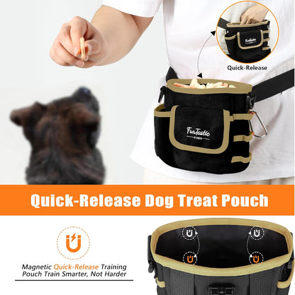FurtasticFinds Dog Treat Pouch with Quick-Release Magnetic Closure, 3-Way Wear Treat Bags, 900D Waterproof Fabric, 4 Storage Spaces, Treat Pouch for Pet Training Walking (Green)