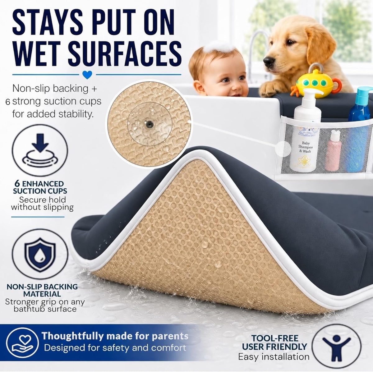 Baby Bath Kneeler and Elbow Rest Pad Set, Thick Kneeling Pad for bathtime, Comfortable Baby Bath Support Cushion, Essential Bathtub Accessories for Kids, Bain Pour Bebe, (Dark Gray)
