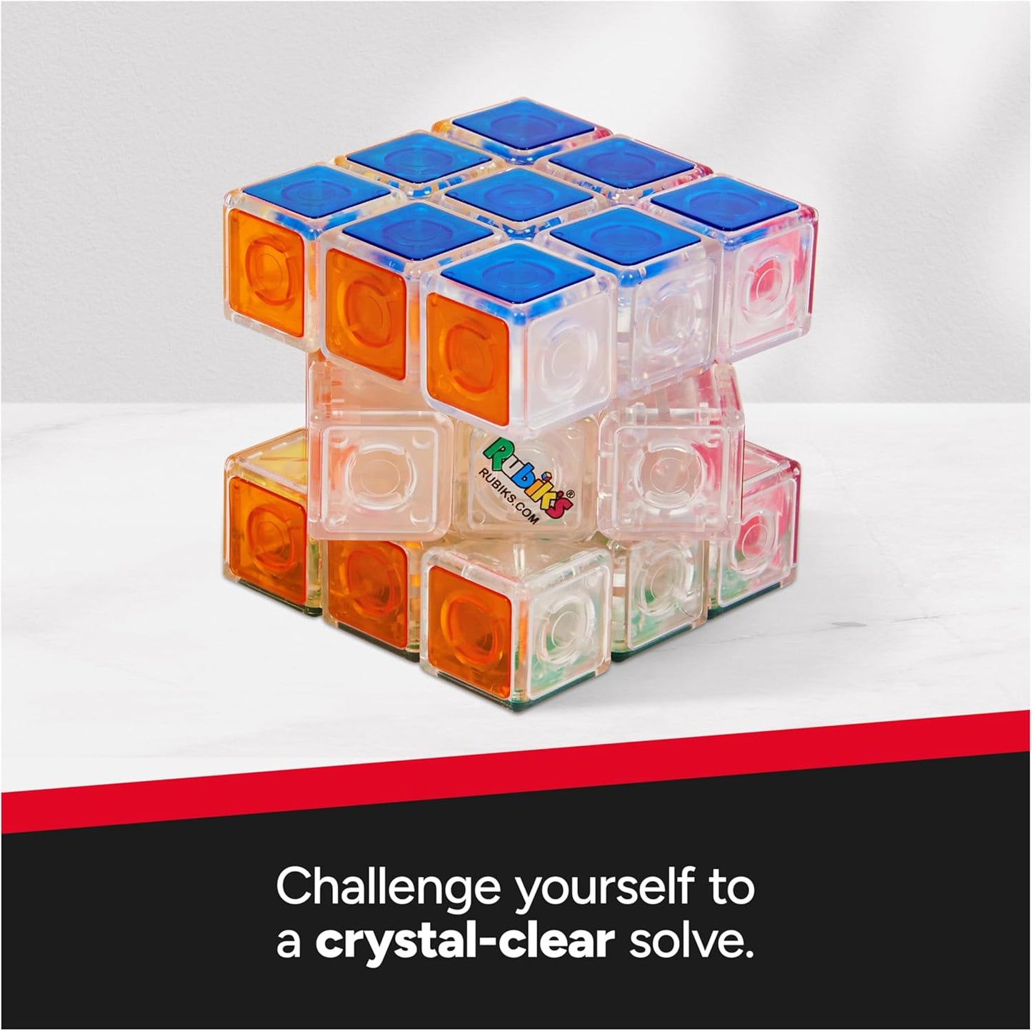 Rubik’s Crystal, New Transparent 3x3 Cube Classic Color-Matching Problem-Solving Brain Teaser Puzzle Game Toy, for Kids and Adults Aged 8 and up
