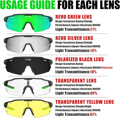 X-TIGER Polarized Cycling Glasses with 5 Interchangeable Lenses,MTB Biking Baseball Running Sports Sunglasses for Men Women