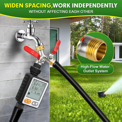 Hose Splitter 2 Way, Garden Hose Splitters, 3/4” GHT Inlet Brass Heavy Duty Hose Converter, Water 2 Way Faucet Hose Splitter, Long Handle Hose Valve Large Outlet.