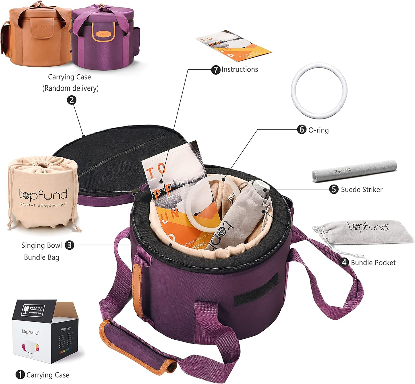 TOPFUND F Note Crystal Singing Bowl Heart Chakra 8 inch with Heavy Duty Carrying Case and Suede Striker