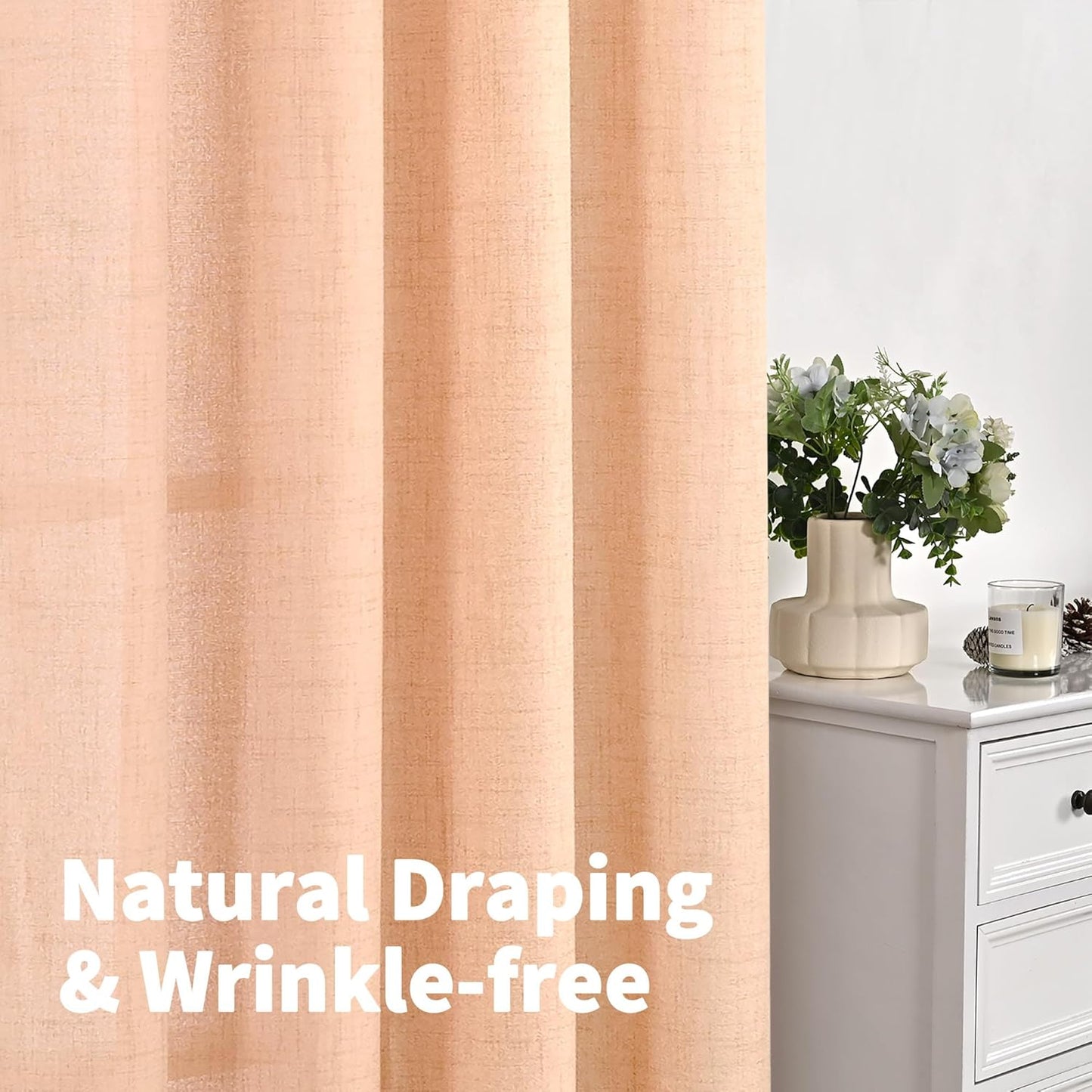 YoungsTex Natural Linen Curtains 84 Inch Long for Living Room Bedroom Grommet Top Light Filtering Privacy Linen Textured Window Semi Sheer Drapes, 2 Panels, 52x84 Inch, Natural