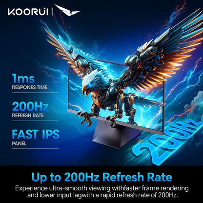 KOORUI Monitor 27 inch QHD 2K Fast IPS Gaming Monitor, 200Hz 1ms, HDR400,95% DCI-P3,Adaptive Sync,Tilt Pivot Swivel Vertical Height Adjustable,HDMI 2.0 &DP 1.4 Ports, G2722P, Black