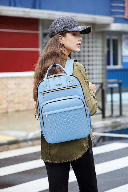 Laptop Backpack for Women Men, Water Resistant Travel Work Backpacks Purse Stylish College Business Teacher Nurse Computer Bag, Fits 17.3" Laptop Light Blue